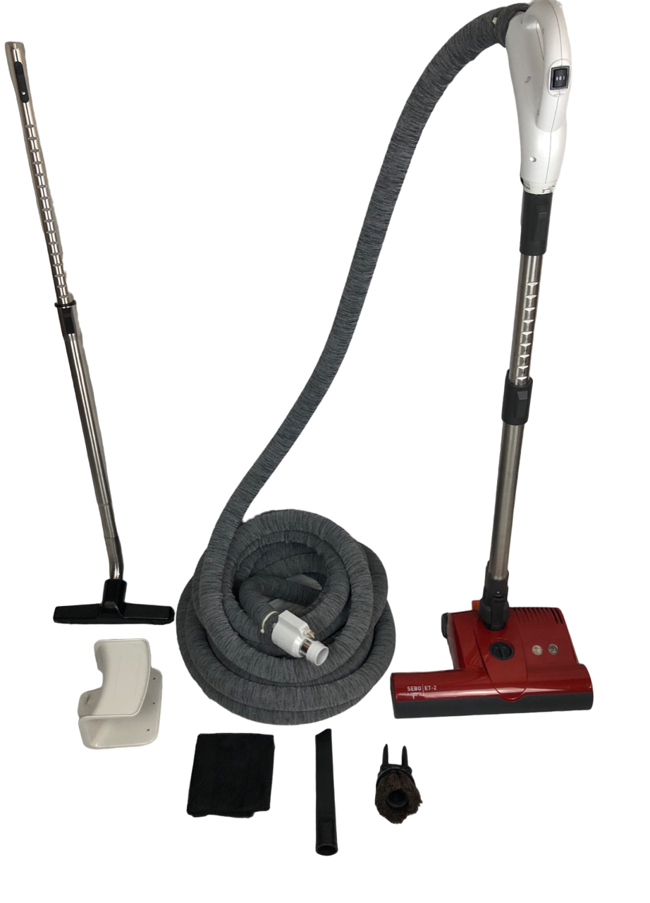 Central Vacuum 35 Foot Hose Accessory Kit Featuring Sebo Red ET-2 for Hard Floor & Carpet