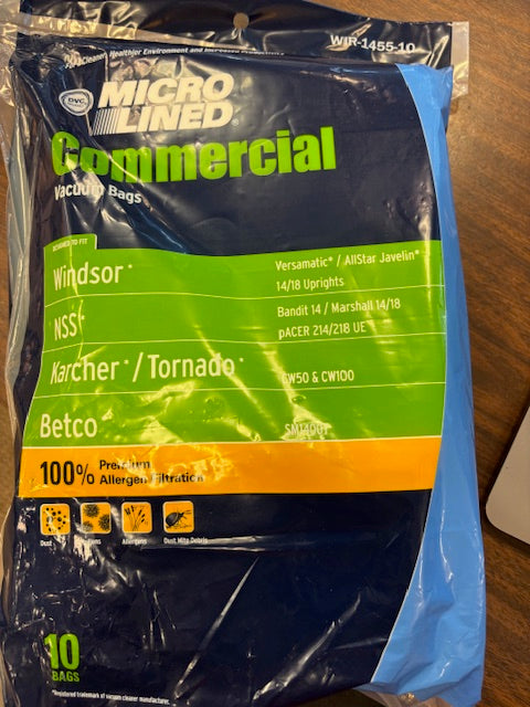 DVC Vacuum Bags 10 Pack To Fit Windsor NSS Karcher Tornado Betco Upright Vacuums WIR-1455-10